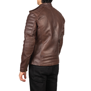 <b>Mens</b> <b>Brown</b> Genuine <b>Leather</b> Biker Motorcycle <b>Jacket</b> Slim Fit Winter Fashion Riding Waterproof Windproof Eco-Friendly Breathable - Product Image 4