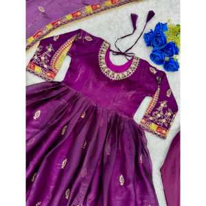 Conjunto de vestido y pantalón Anarkali de fiesta para mujer de diseñador con hermosa Dupatta - Product Image 5