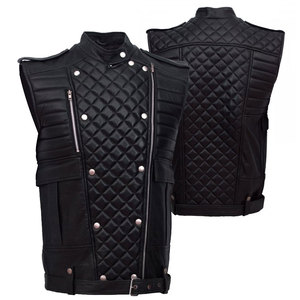 Gilet matelassé en cuir véritable pour homme, col montant, fermeture éclair, style motard, respirant, décontracté, pour l'hiver – Grande Vente - Product Image 1
