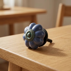 Ceramic Flower Knob Blue Rustic Cabinet <b>Handle</b> for Kitchen Drawer <b>Door</b> Decorative <b>Pull</b> - Product Image 2