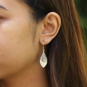 IER027 Handcrafted Sterling Silver Filigree Teardrop <b>Earrings</b> with <b>Mother</b> <b>of</b> <b>Pearl</b> Gold Plated <b>Pearl</b> Main Weddings Parties - Product Image 4