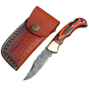 Cuchillo Plegable de Damasco Hecho a Mano con Construcción Duradera, Cuchillo de Bolsillo de Damasco con Fuerte Sistema de Bloqueo, Cuchillo Plegable de Damasco - Product Image 1