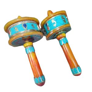 สินค้ามาใหม่-ชุดหินสีเขียวประดับอำพันและโลหะ ล้อหมุนมือแกะสลักลายพุทธศาสนา ของขวัญปีใหม่ - Product Image 1