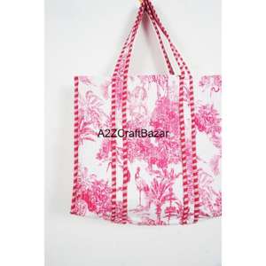 Bolso Tote de Hombro Acolchado de Algodón 100% a Rayas Hecho a Mano con Asa Larga para Mujer, Ecológico, Estilo Bohemio Indio, para Compras, Exposiciones y Fiestas - Product Image 3