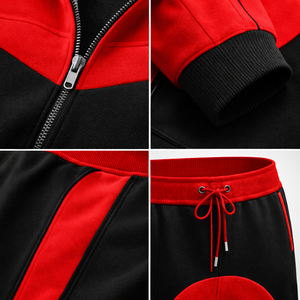 Ensemble de survêtement premium pour homme, noir et rouge, avec sweat à capuche et pantalon de jogging, vêtements de sport confortables, vente en gros - Product Image 6