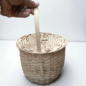 Handwoven Bamboo <b>Basket</b> With Lid <b>Round</b> Storage Container <b>Wicker</b> Hamper Natural Eco Friendly Organizer Supplier - Product Image 1
