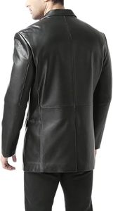 Men's Black Genuine Leather <b>Jacket</b> Slim Fit Single Breasted Turn-down Collar <b>Smart</b> Casual Style Regular Sleeve - Product Image 2