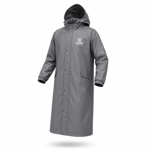 OEM Custom <b>Grey</b> Long <b>Waterproof</b> Hooded Rain Coat for Men Women PU PVC Outdoor Workwear Fishing Hiking Rain <b>Jacket</b> with Logo - Product Image 2
