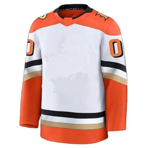 Maillot de hockey sur glace personnalisé pour homme, blanc, orange, noir, sublimation frontale, col en V, respirant, manches longues, taille adulte - Product Image 1