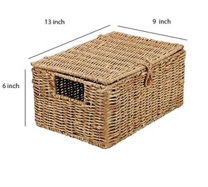 Handwoven Water Hyacinth Seagrass <b>Storage</b> <b>Basket</b> with Lid <b>Rectangular</b> Wicker Organizer Box Rattan Desktop Bathroom Office Bins. - Product Image 5