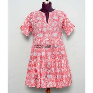 Ladies Summer 100% Pure Cotton Handmade Floral <b>Office</b> Lady Dress Comfortable Short Sleeve Mini Casual Wear Lightweight <b>Outfit</b> - Product Image 1
