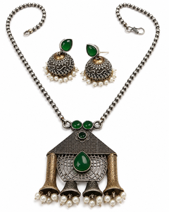 ARTS JEWELS Conjunto de Collar y Pendientes de Latón Chapado en Oro para Mujer, con Engaste de Bisel y Ónix, Estilo Bohemia, Joyería para Bodas y Fiestas - Product Image 1