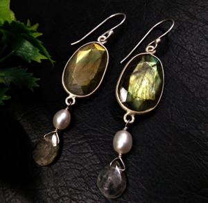 Pendientes de Labradorita Natural y Perla, Plata de Ley 925, Hechos a Mano, con Piedras Preciosas, para Mujer, Joyería al por Mayor - Product Image 6