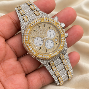 Reloj de Cuarzo Cronógrafo para Hombre Raj Gems, con Incrustaciones de Diamantes en Dos Tonos, 41 mm, Analógico, Acero Inoxidable, Cristal ETA, de Lujo - Product Image 5