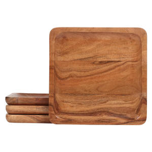 Juego de 4 Platos Cuadrados de Madera de Acacia de Grado Alimenticio para Almuerzo y Cena, Vajilla, Platos para Servir Sándwiches, Ensaladas y Otros Alimentos - Product Image 2