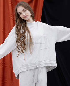 Venta al por mayor de las mujeres de moda Casual de cuello redondo pulóver espalda abierta gota hombro recortado sudaderas con capucha - Product Image 6