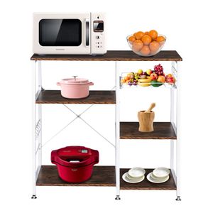 Scaffale Industriale Rustico Marrone a 3 Livelli per Cucina, Carrello Porta Forno a Microonde, Postazione di Lavoro e Supporto per Forno - Product Image 2
