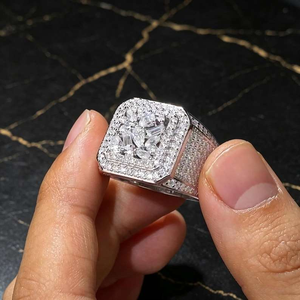 Anillo de Moissanita para Hombre, Estilo Iced Out, Cuadrado, Lujoso, Hip Hop, Brillante, Joyería de Moda, Anillo Audaz y Elegante - Product Image 4