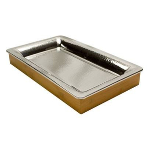 Plateau de service rectangulaire tendance avec insert métallique et base en bois, finition polie, durable pour usage en restaurant, plateaux de service alimentaire - Product Image 3
