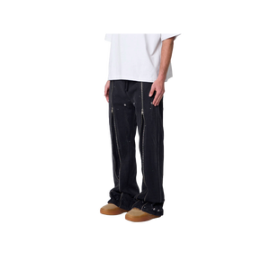 Jean en denim noir pour homme, coupe droite, taille mi-haute, coupe classique, en coton, décontracté, pour l'automne, couleur unie, tissu tissé - Product Image 4