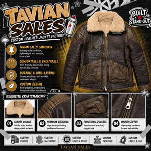 Veste aviateur vintage en cuir marron pour homme avec col en fourrure de mouton, style pilote usé, blouson motard d'hiver - Product Image 6