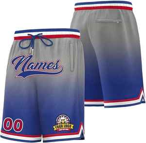 Shorts de basketball personnalisés sublimés pour hommes, gris et bleu dégradé, en maille, avec cordon de serrage, taille élastique, respirant, en polyester, impression du logo de l'équipe - Product Image 1