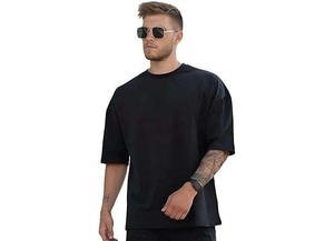 T-shirt Homme Oversize Col Rond Couleur Unie Manches Courtes Décontracté 100% Coton Jersey Design Uni - Product Image 2