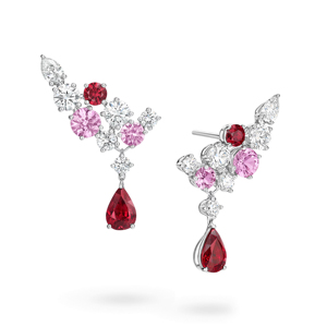 Pendientes colgantes de plata 925 de lujo para mujer con piedras de rubí rosa y blancas, joyería de boda - Product Image 1