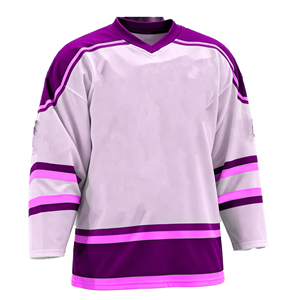 Maillot de hockey sur glace pour homme, col en V, rayures rouges et blanches, polyester, évacuation de l'humidité, coupe classique, toutes saisons, manches trois quarts - Product Image 3
