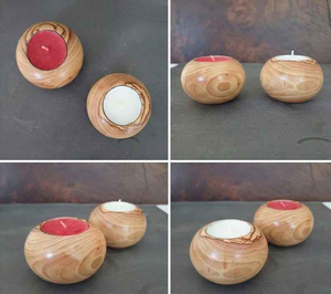 Portavelas redondo de madera de teca natural hecho a mano - Soporte minimalista para velas votivas, decoración rústica para mesa de Navidad y Pascua - Product Image 4