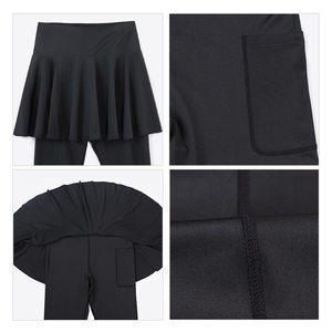 Leggings de sport vert taille haute 2-en-1 pour femme avec jupe intégrée, pantalon de yoga pleine longueur, séchage rapide, extensible, respirant, tenue athlétique - Product Image 6