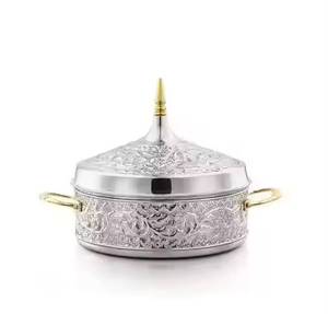 Olla térmica de acero inoxidable con patrón tejido texturizado, tapa abatible, de lujo, hecha a mano con madera premium, apilable, para catering - Product Image 2