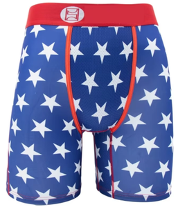 Sublimated Star Print <b>Boxer</b> Briefs Men Mid Rise Knitted Underwear Breathable Polyester Cotton <b>Trunks</b> Custom Elastic Waistband XL - Product Image 1