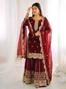Elegant Wedding Wear Silk Suit Set With Heavy Work - Product Image 3
