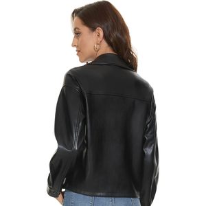Chaqueta de Cuero Sintético Personalizada para Mujer, Estilo Motero Casual, Holgada, con Botones, Mangas Largas, Tallas Grandes S-XXL, Incluyendo Talla XL Grande - Product Image 5