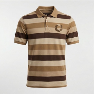 Polo à manches courtes rayé pour homme, logo brodé, tricot décontracté, coupe classique, design sur le devant - Product Image 1