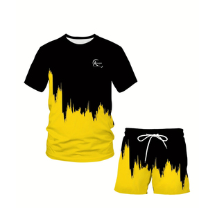 Ensemble t-shirt et short pour homme, dernière mode, en coton respirant, couleur unie, vente en gros - Product Image 1