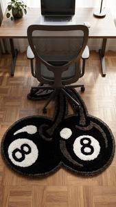 Alfombra Antideslizante de Lana Tufted a Mano con Diseño Único de Bola 8 en Forma de Cereza, Diseño en Blanco y Negro, Suave y Afelpada para Decoración del Hogar - Product Image 3