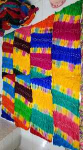 Bufanda a Cuadros de Algodón, Diseño Tradicional Indio Hecho a Mano con Estampado Bandhej, Ligera, Larga, para Mujer, Moda Primavera - Product Image 2