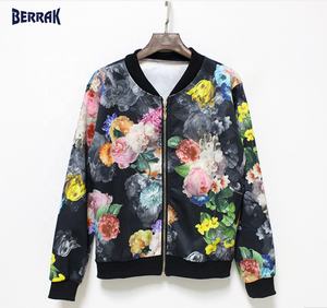 Women Basic Coats Flower Print Long Sleeve Zipper Bomber Warm Jacket Casual Coat - Product Image 6