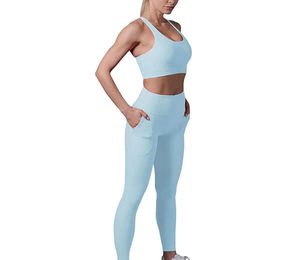 Ensemble de yoga pour femmes Active Fitness en gros – Tenue de sport sans couture 2 pièces personnalisée avec leggings à motif uni - Product Image 1