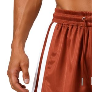 Custom Rust Brown <b>Mens</b> Basketball <b>Shorts</b> With <b>White</b> Side Panel Sport Training <b>Shorts</b> Elastic Waist Activewear Gym Fitness Wear - Product Image 3