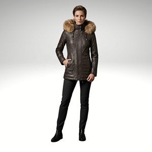 Chaqueta de cuero acolchada para mujer, abrigo con capucha de cuero genuino para invierno - Product Image 5