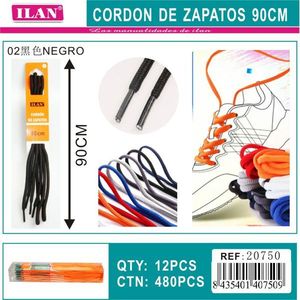 Laccio per scarpe Ilan 90 cm nero piatto per sneakers e scarpe sportive - Product Image 3