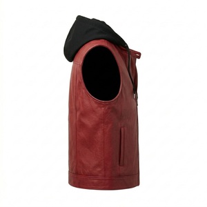 Chaleco con capucha de cuero genuino para hombre, con cremallera, estilo motero, sin mangas, chaqueta cortavientos de otoño - Product Image 4