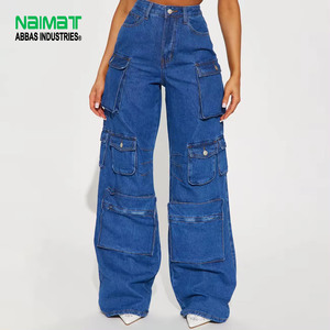 Women's High Waisted Multi-Pocket Cargo Jeans Wide Leg Baggy Denim Pants Y2K Streetwear Loose Fit Cargo Trousers - Product Image 1