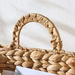 14.2\" Water Hyacinth <b>Square</b> Hanging Woven <b>Basket</b> with Handle - Product Image 5