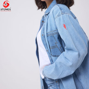 Factory Direct Women's Denim <b>Shirt</b> With Pocket Button Down Long Sleeve Oversized <b>Western</b> Style Jean Blouse Bulk Supply - Product Image 5