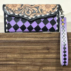 Nueva Colección 2026: Carteras de Cuero Genuino Hechas a Mano con Diseño a Cuadros, Monederos de Lujo con Grabado Floral, Bolsos Elegantes para Mujer - Product Image 4