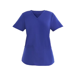 Women's Blue V-Neck <b>Scrub</b> Top Polyester Hospital <b>Uniform</b> <b>Scrub</b> Tops with Pockets customizable medical <b>scrub</b> - Product Image 1